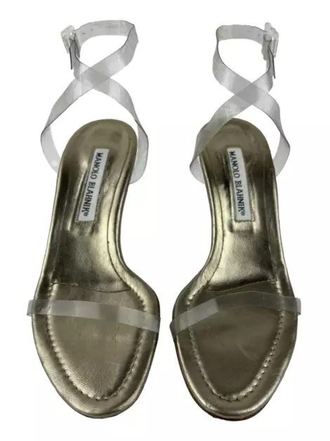 Sapato de Salto Manolo Blahnik Couro Prateado