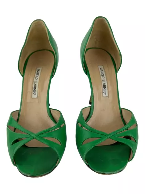 Sapato de Salto Manolo Blahnik Couro Verde