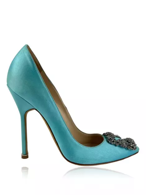 Sapato de Salto Manolo Blahnik Hangisi Cetim Azul Tiffany