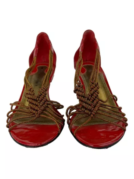 Sapato de Salto Paula Ferber Macramê Verniz Vermelho