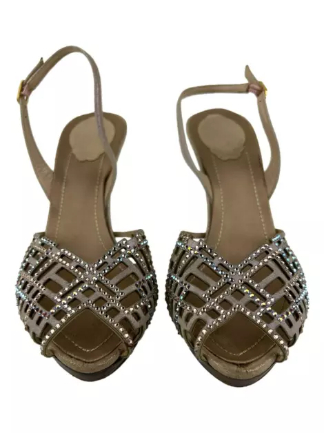 Sapato de Salto René Caovilla Slingback Couro Bege