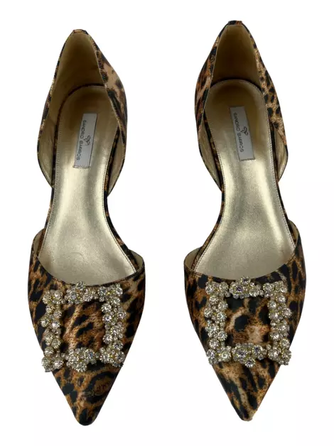 Sapato de Salto Sandro Barros Pedrarias Animal Print