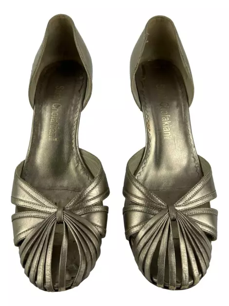 Sapato de Salto Sarah Chofakian Couro Prateado