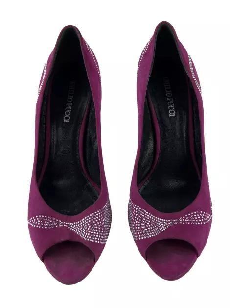 Scarpin Emilio Pucci Suede Strass Roxo