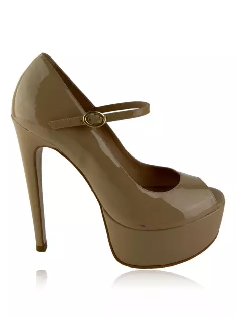 Scarpin Luiza Barcelos Peep Toe Verniz Bege