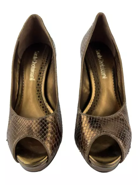 Scarpin Sarah Chofakian Couro Texturizado Bronze