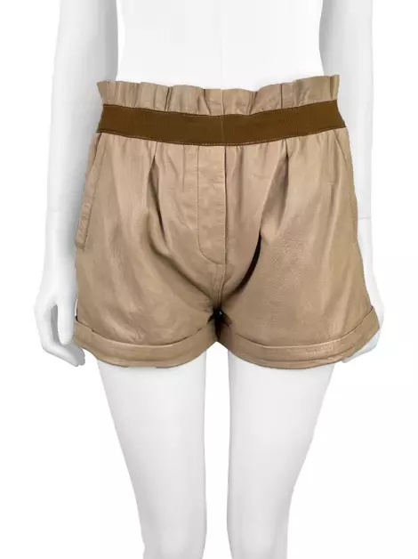 Shorts Carina Duek Couro Bege