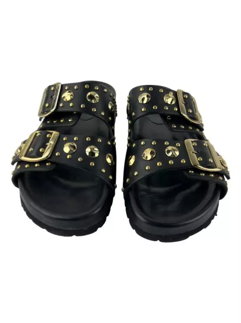 Slide Maje Studs Couro Preto