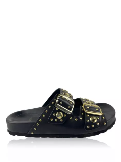 Slide Maje Studs Couro Preto
