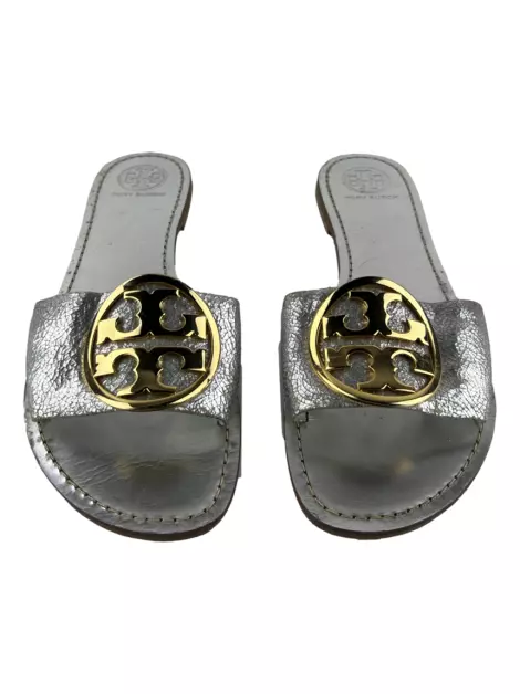 Slide Tory Burch Couro Prateado
