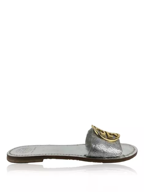 Slide Tory Burch Couro Prateado