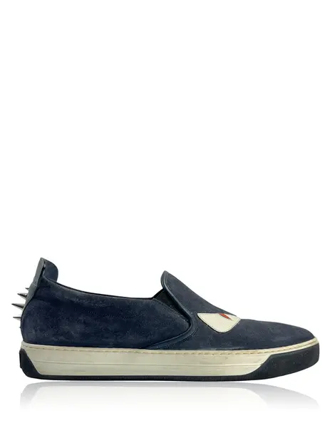 Tênis Fendi Eye Monster Slip On Azul Marinho