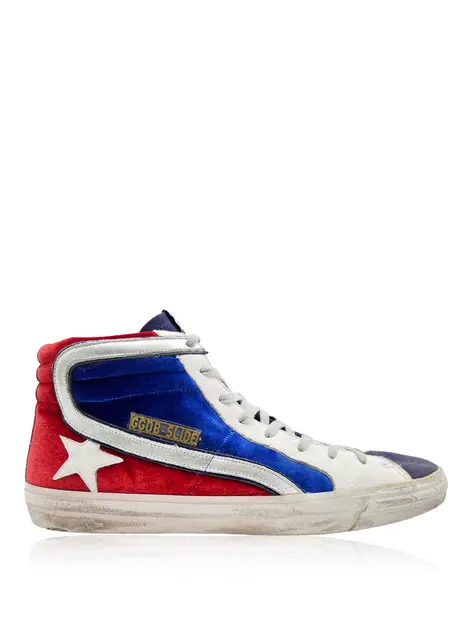 Tênis Golden Goose Deluxe Brand Slide Veludo Multicolor