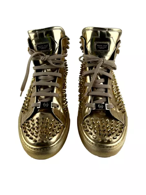 Tênis Philipp Plein Couro Spikes Dourado
