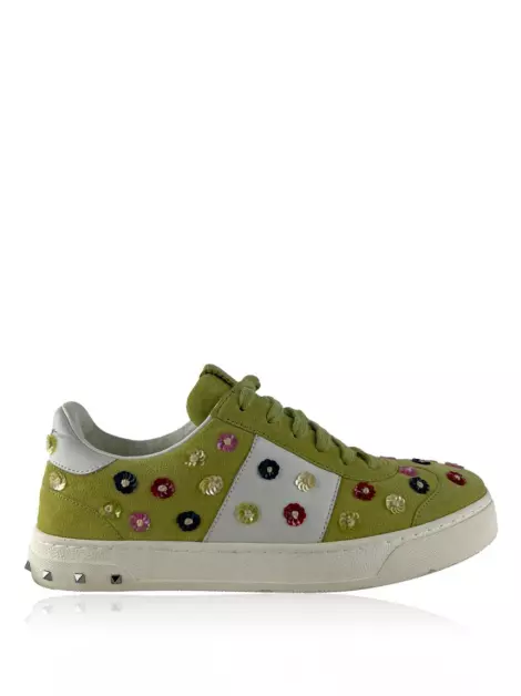 Tênis Valentino Fly Crew Flowers Suede Verde