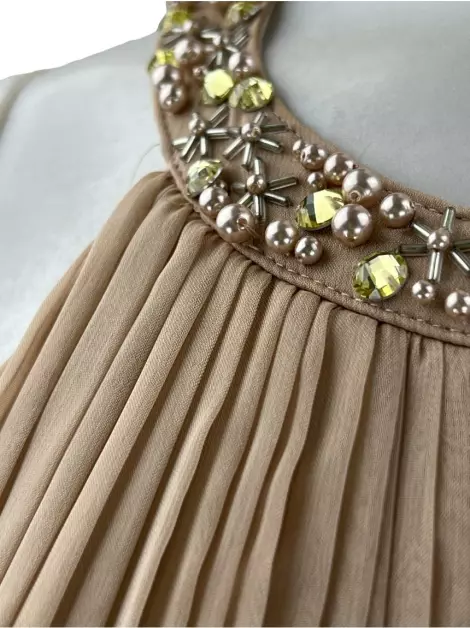 Vestido Adriana Papell Drapeado Bege