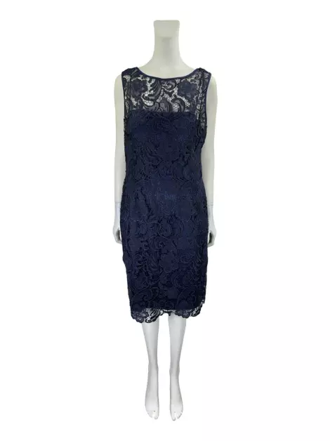 Vestido Adriana Papell Renda Azul