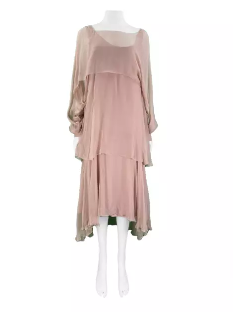 Vestido Alberta Ferretti Seda Camadas Rosa