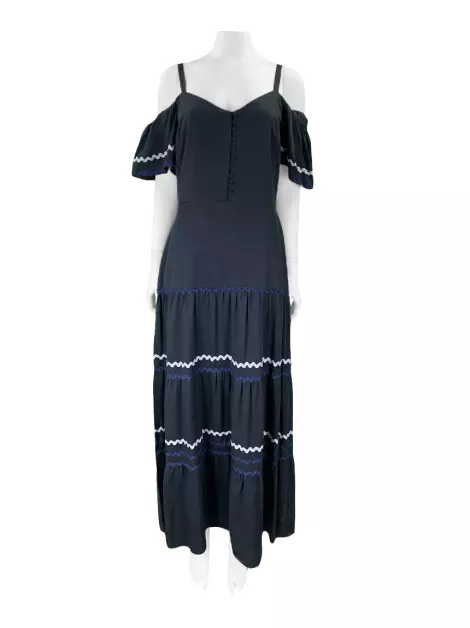 Vestido Amissima Longo Bordado Azul