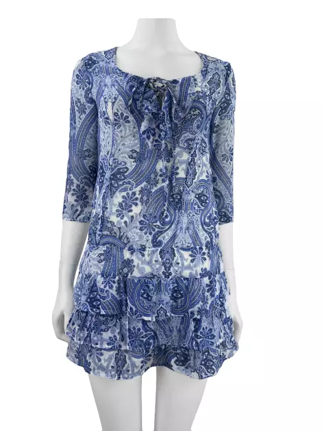 Vestido Costume Babados Azul Estampado