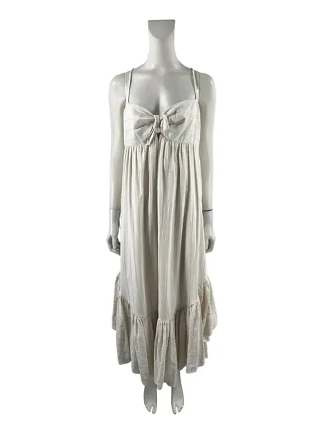 Vestido Cris Barros Tecido Bege Listrado