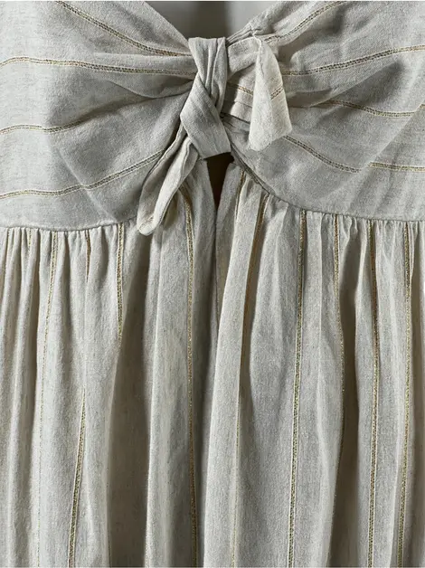 Vestido Cris Barros Tecido Bege Listrado