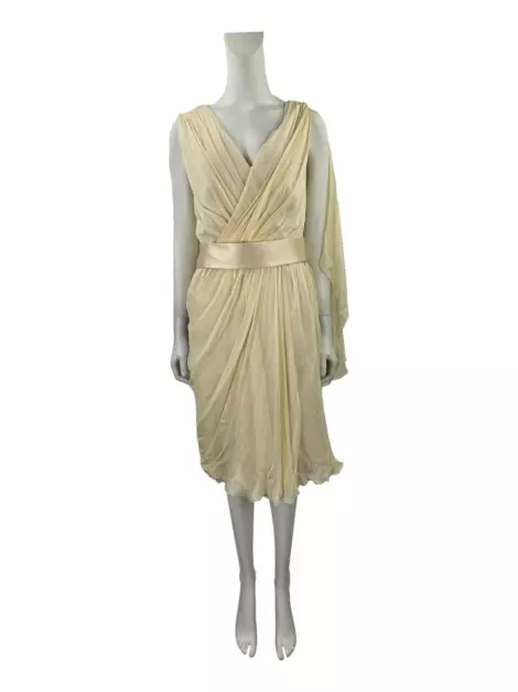 Vestido de Festa Alberta Ferretti Drapeado Bege