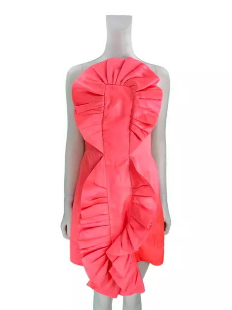 Vestido de Festa André Lima Seda Rosa Fluorescente