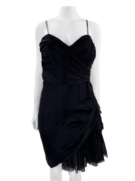 Vestido de Festa Barbara Bela Drapeado Babados Preto