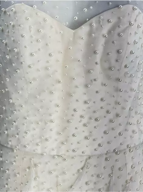 Vestido de Festa Sandro Barros Tule Penas Off White