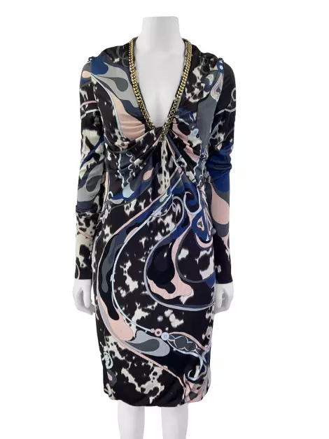 Vestido Emilio Pucci Seda Chain Estampado