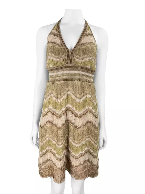 Vestido M Missoni Chevron Metalizado Bege