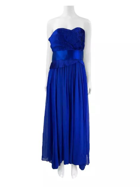 Vestido Marchesa Seda Azul