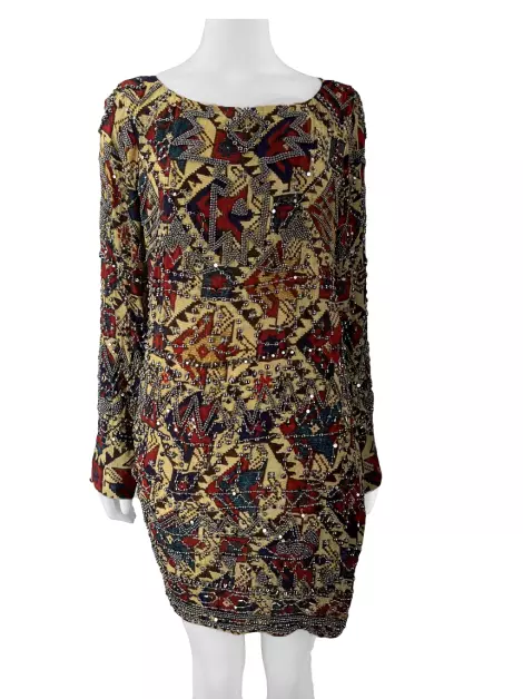 Vestido Mariana Penteado Bordado Estampado