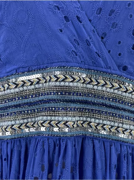 Vestido Mariana Penteado Texturizado Azul