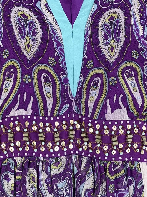 Vestido Nicole Miller Seda Roxo Estampado
