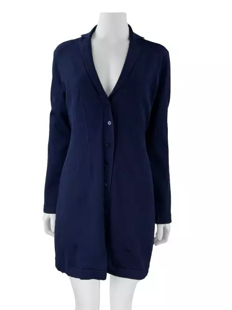 Vestido Oscar de la Renta Manga Longa Azul