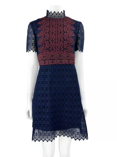 Vestido Sandro Texturizado Azul Marinho