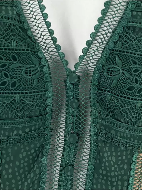 Vestido Self-Portrait Tecido Bordado Verde