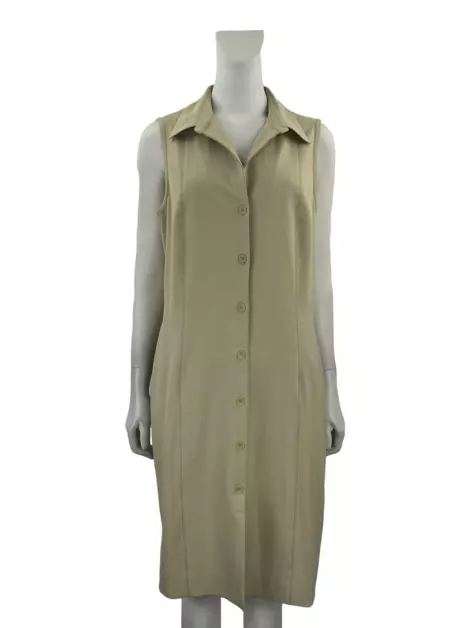 Vestido Shoulder Botões Bege