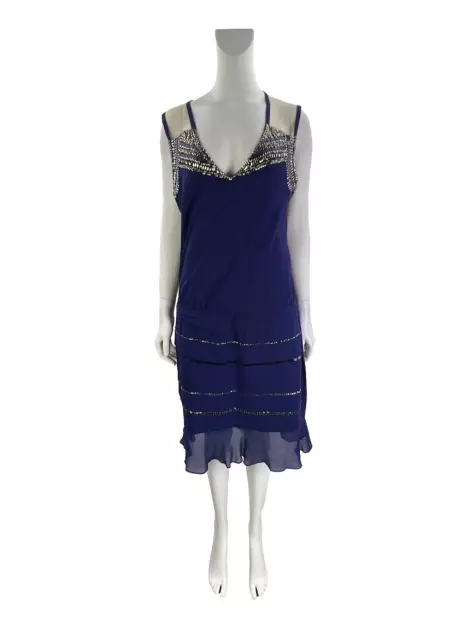 Vestido Spezzato Anaís Seda Azul Marinho