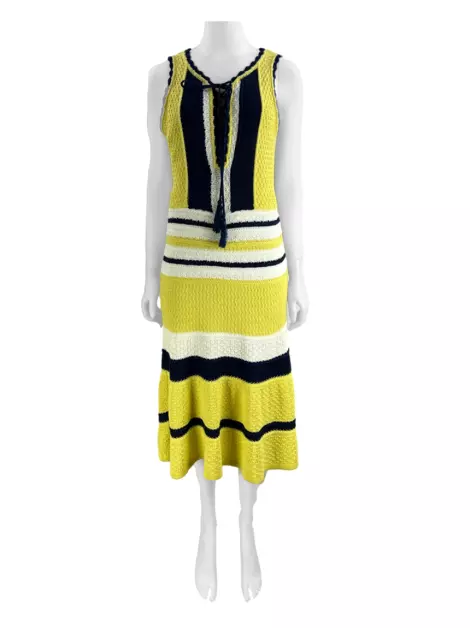 Vestido Spezzato Tricot Listrado Amarelo