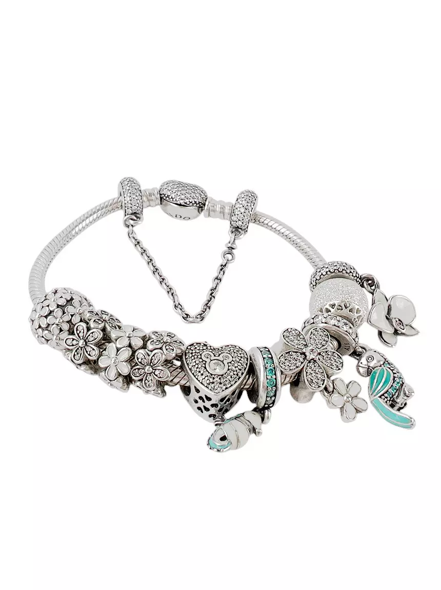 Pulseira Pandora Charms Flowers Prata - NZX23 Original | Etiqueta