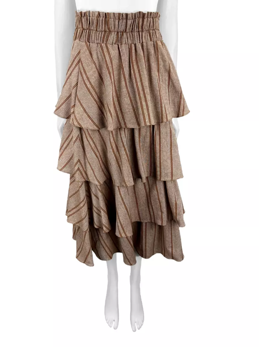 Saia byNV Babados Marrom GNM414 Original Etiqueta Única