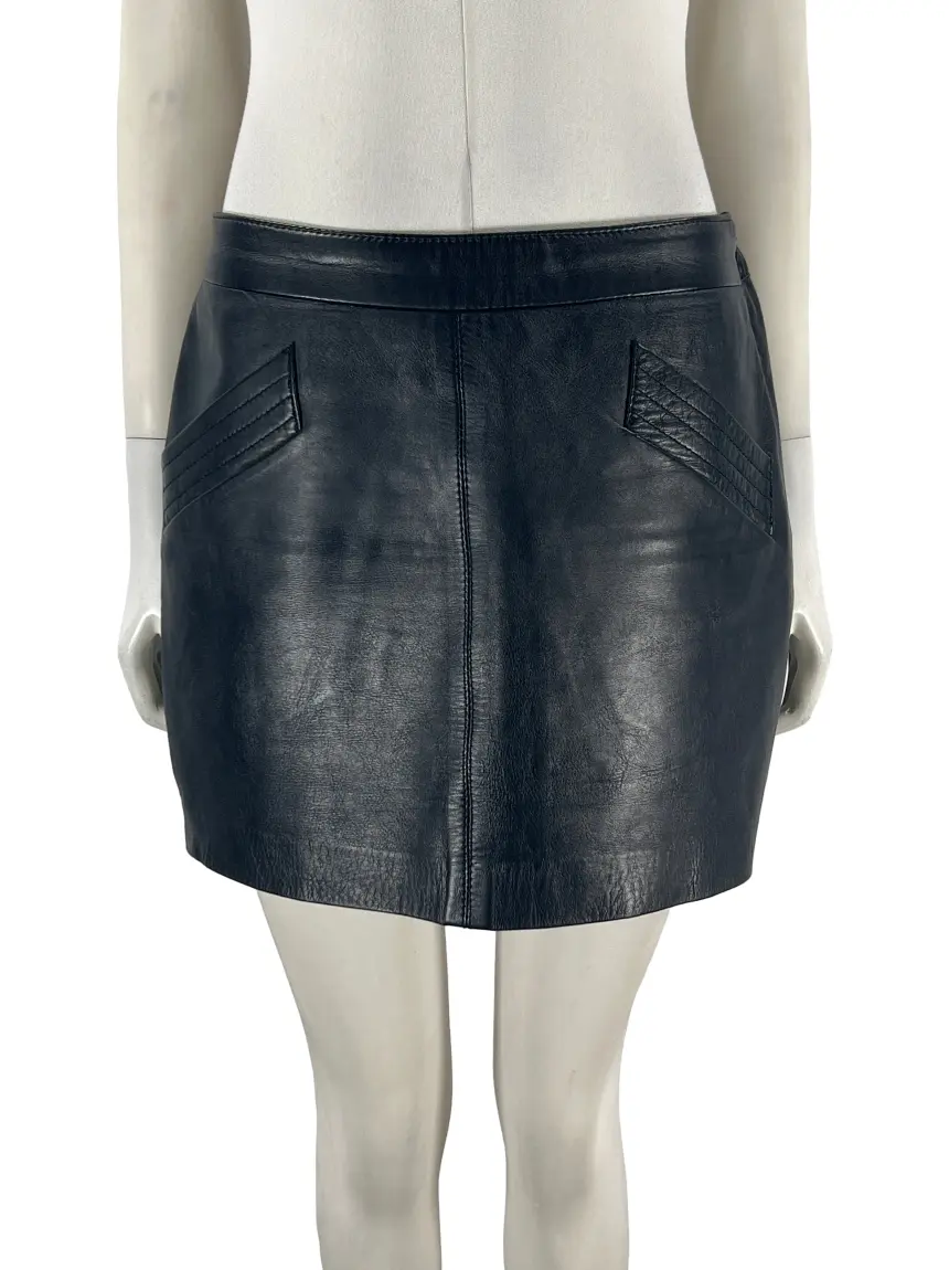 Saia Zara Couro Preto AHK49 Original Etiqueta Única