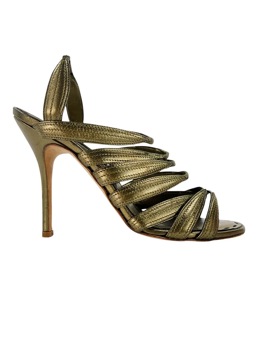 Sandália Manolo Blahnik Couro Bronze - EFH129 Original | Etiqueta