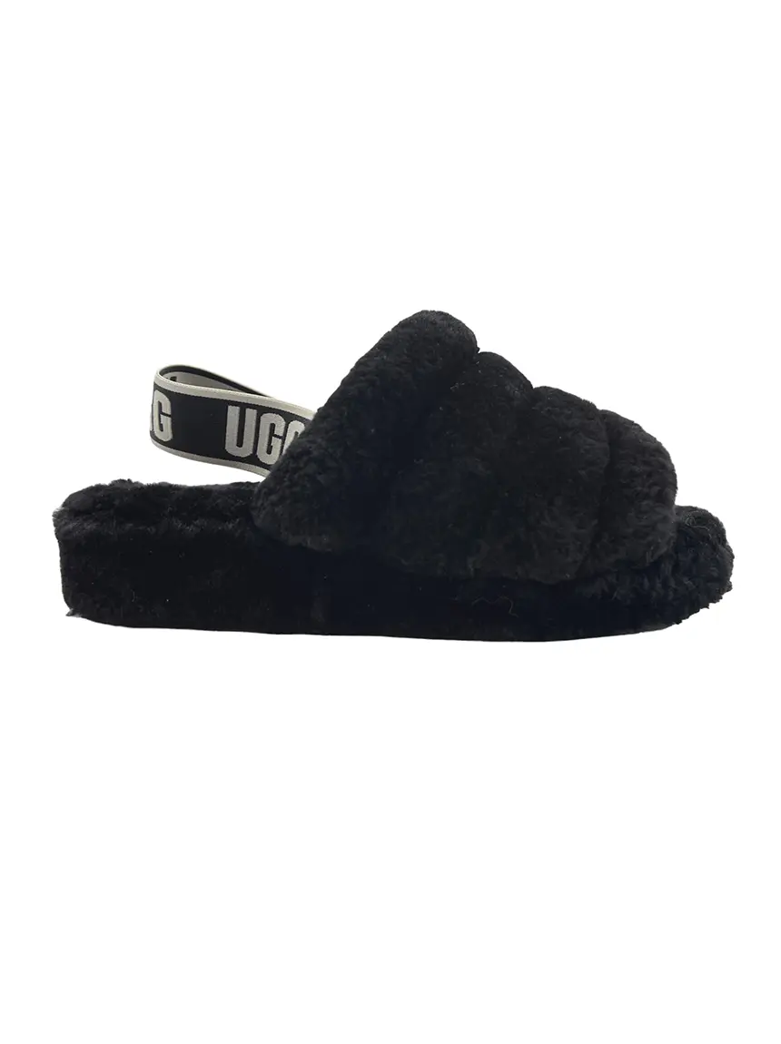 UGG FAB Preto - Slide Yeah Fluff Feminina Sandália - Ugg 24cm ブラック YEAH1117935 靴
