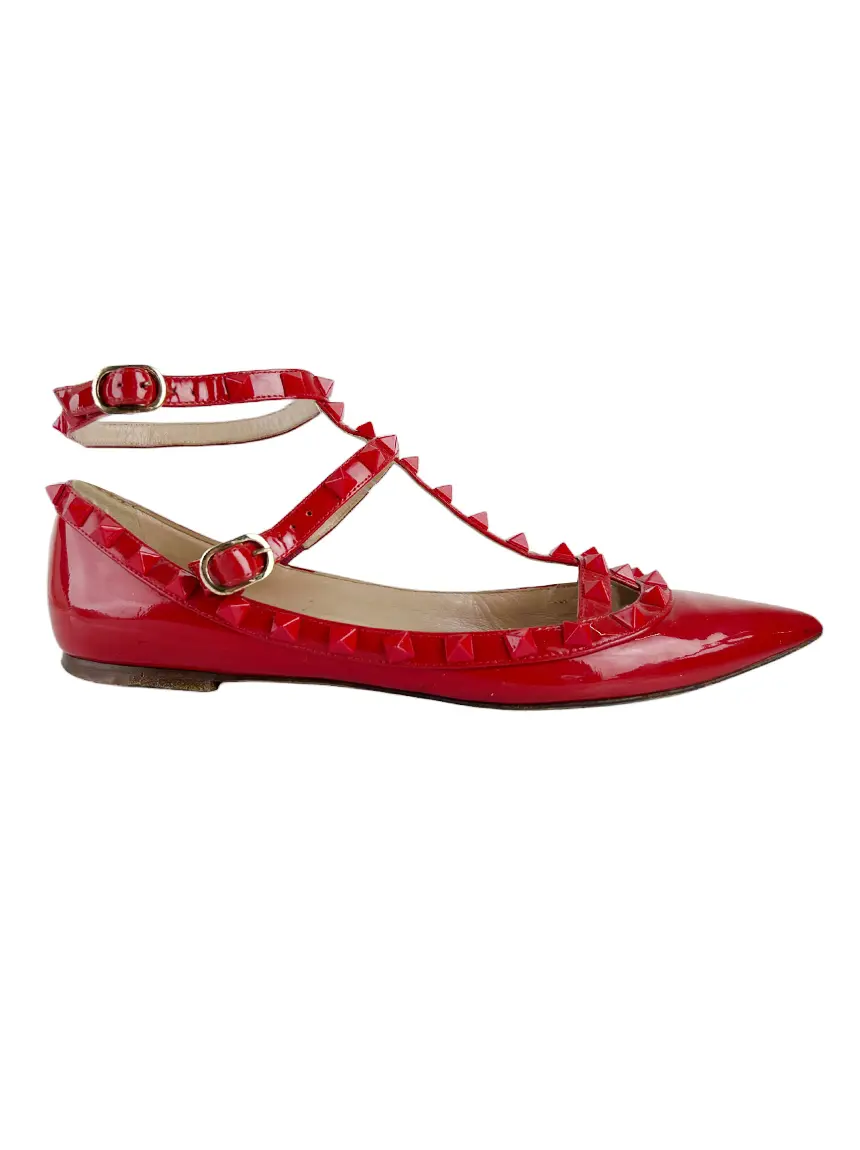 VALENTINO BALLERINA バレエシューズ 赤 Sapatilha Valentino Rockstud Verniz Vermelho - CJQP4 Original