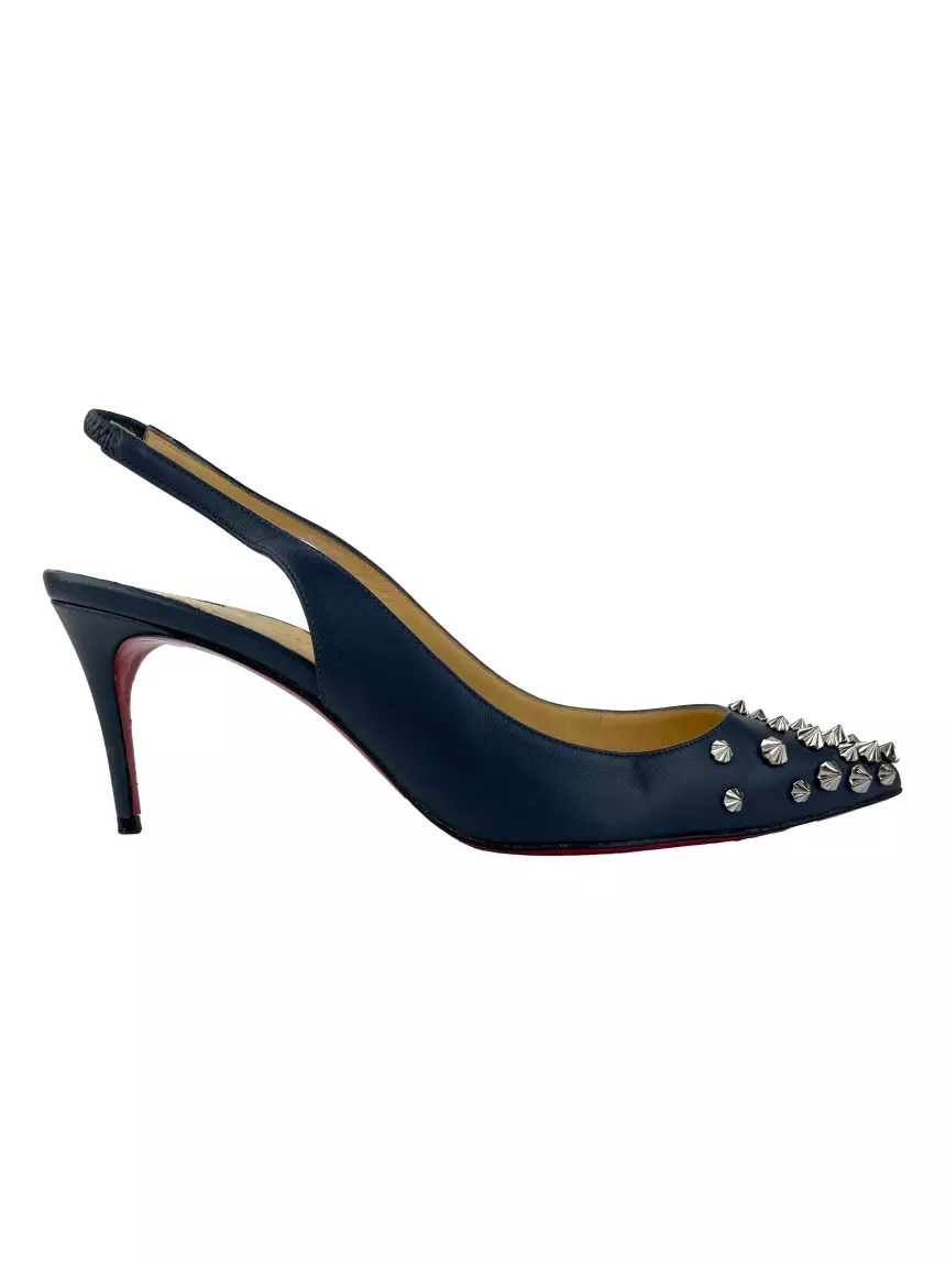 靴 Christian Louboutin LADY SLING SPIKES Sapato de Salto Christian Louboutin Slingback Spikes Azul - BHPQ8