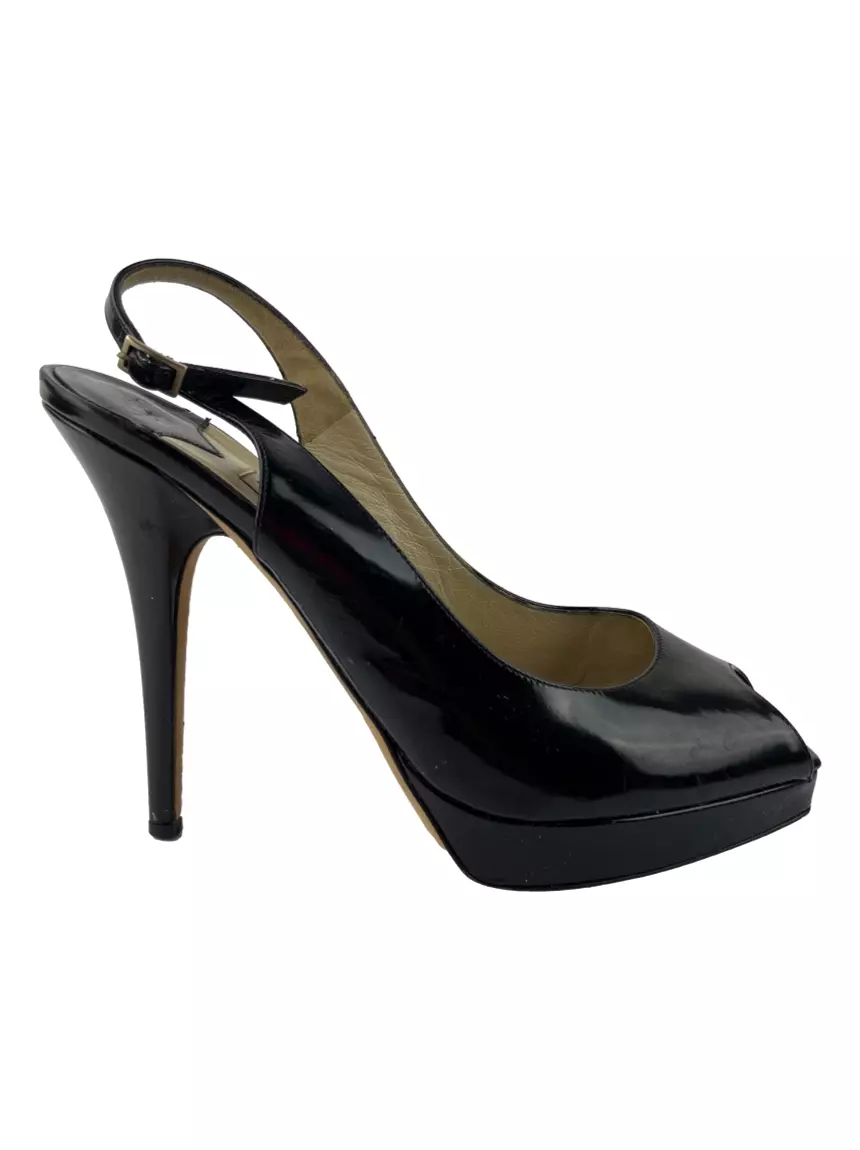 Sapato de Salto Jimmy Choo Nova 100 Slingback Peep Toe Preto